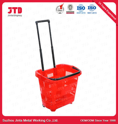 60L cesta de compras rodante plástica de la cesta que hace compras HDPP en las ruedas con la manija del tirón