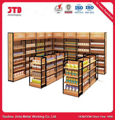 Estantería de madera de la góndola del metal del estante del estante de las mercancías del supermercado de la tienda del metal