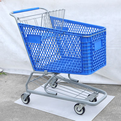 100L la carretilla que hacía compras resistente Chrome plateó el carro azul del ultramarinos