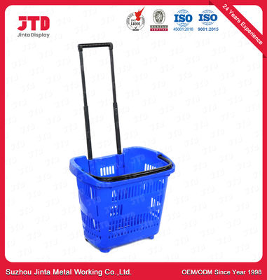 60L cesta de compras rodante plástica de la cesta que hace compras HDPP en las ruedas con la manija del tirón